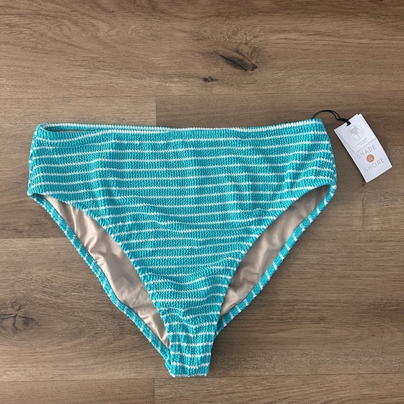 Shade & Shore Striped High waisted, Cheeky, Ribbed Bikini Bottom- NWT - Picture 1 of 6